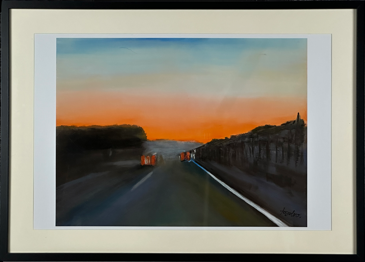 Sonnenuntergang an der Westautobahn (A2 Druck in Rahmen)