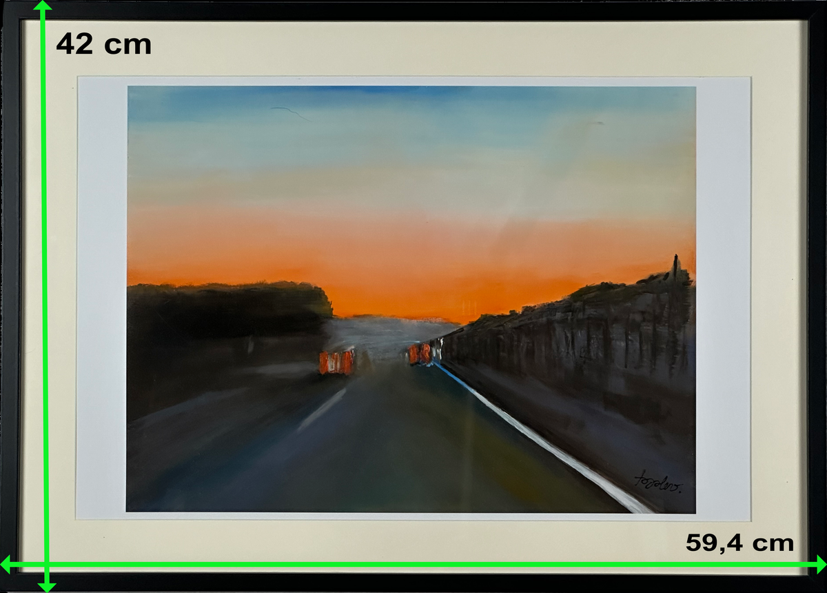 Sonnenuntergang an der Westautobahn (A2 Druck in Rahmen)