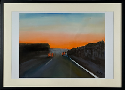 Sonnenuntergang an der Westautobahn (A3 Druck in Rahmen)