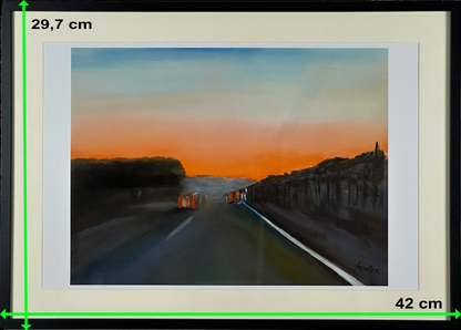 Sonnenuntergang an der Westautobahn (A3 Druck in Rahmen)