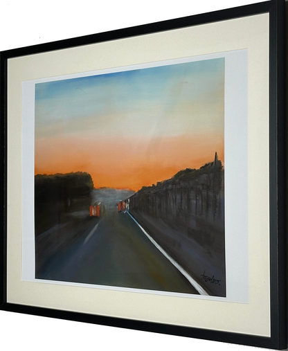 Sonnenuntergang an der Westautobahn (A3 Druck in Rahmen)