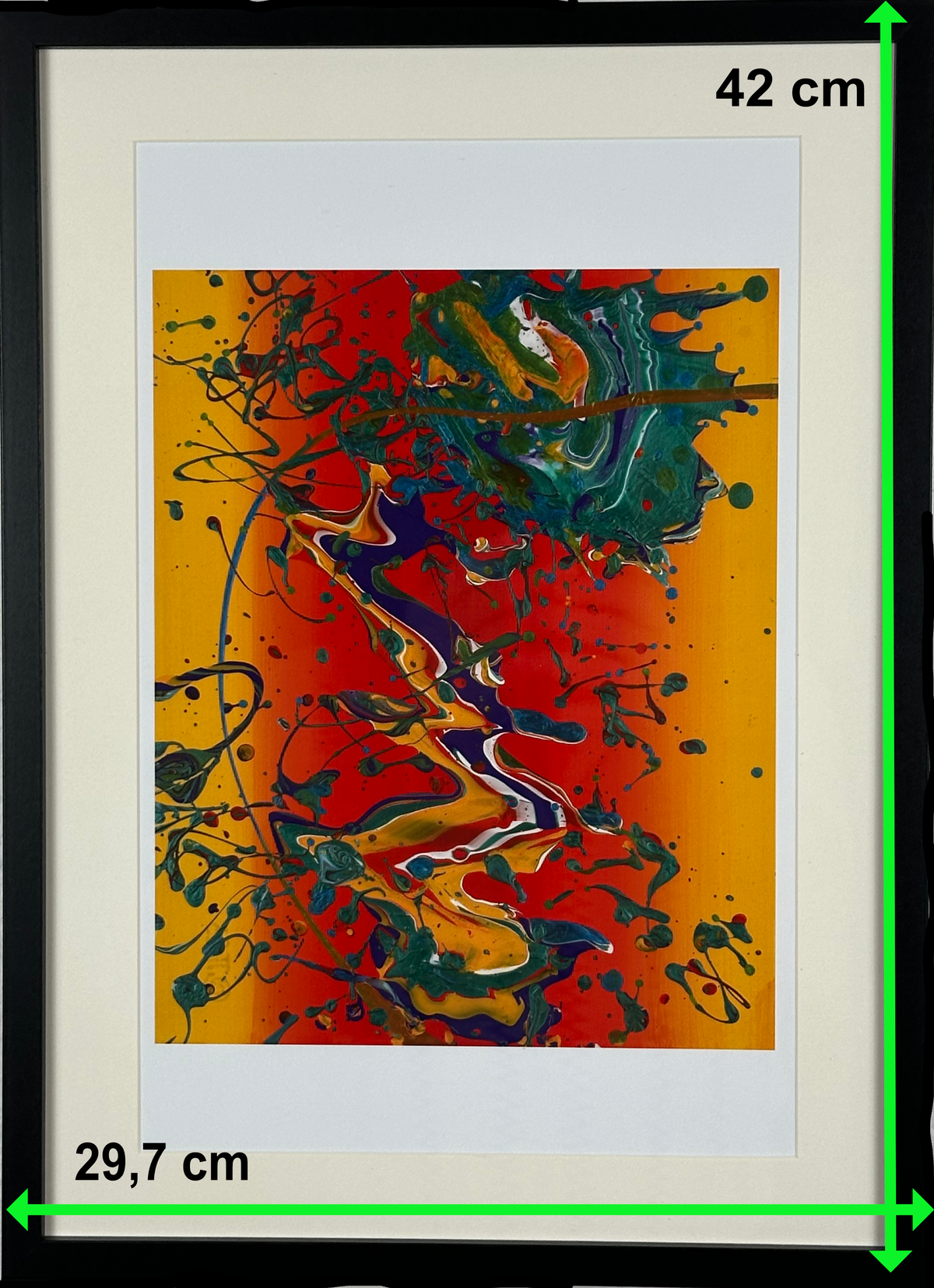 Green Flow on Red Base (A3 Druck in Rahmen)